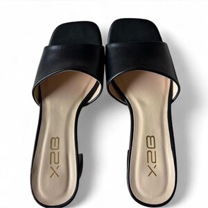 X2B Black Leather Slide Mules for Women